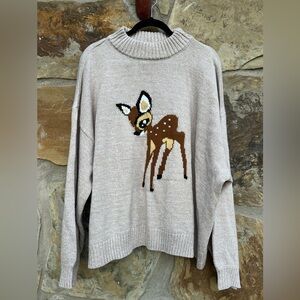 Disney Bambi Oversized Fall Crewneck Chunky Knit Pullover Slouchy Sweater 2X